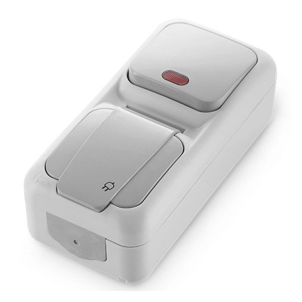 VİKO Vera 90555994 Dikey İkili Kombine Işıklı Anahtar ve Topraklı Priz [Gri]