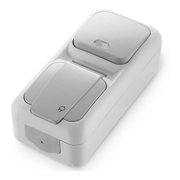 VİKO Vera 90555993 Dikey İkili Kombine Işıklı Light Anahtarı ve Topraklı Priz [Gri]