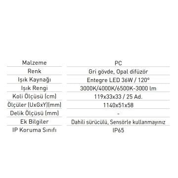 JUPITER LE485 36 Watt 120 cm LED Etanj