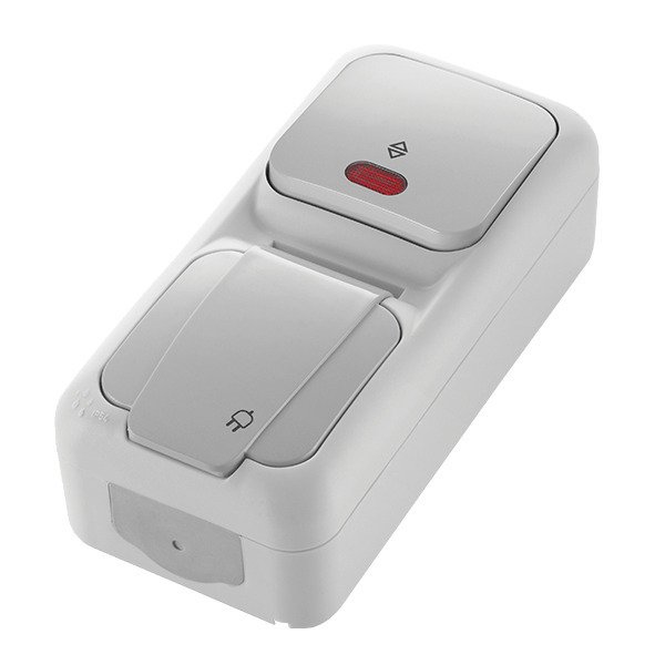 VİKO Vera 90555992 Dikey İkili Kombine Işıklı Vavien ve Topraklı Priz [Gri]