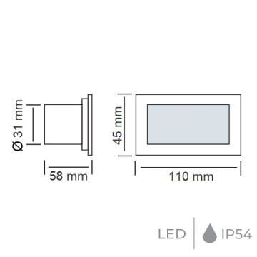 HOROZ 079-021-0002 PERLE 1.2 Watt Mat Krom Sıva Altı Dikdörtgen Dış Mekan LED Merdiven Armatür - Beyaz Işık (6400K)