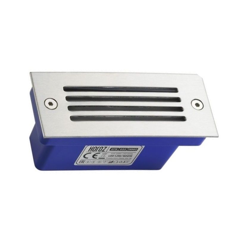 HOROZ 079-022-0002 AMBER 1.2 Watt Mat Krom Sıva Altı Dikdörtgen Dış Mekan LED Merdiven Armatür - Beyaz Işık (6400K)
