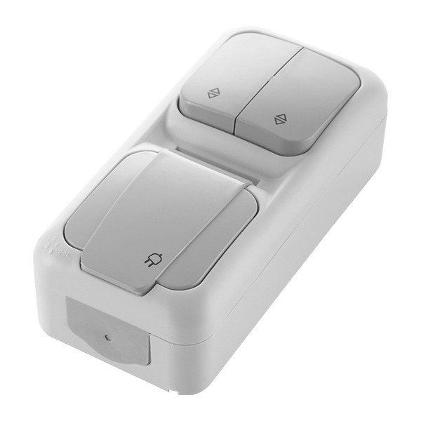 VİKO Vera 90555990 Dikey İkili Kombine Komütatör Vavien ve Topraklı Priz [Gri]