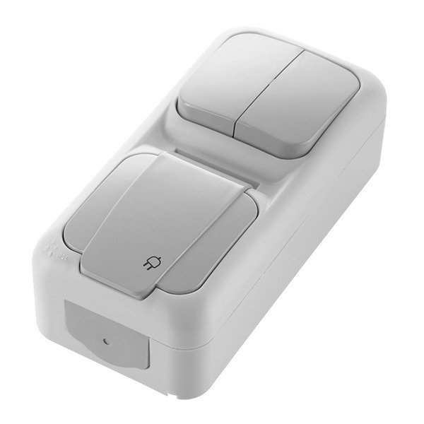 VİKO Vera 90555982 Dikey İkili Kombine Komütatör ve Topraklı Priz [Gri]