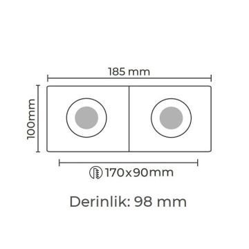 MOLLED MOL4157M 2x8 Watt Siyah-Gold Sıva Altı LED Spot (SAMSUNG/OSRAM/PHILIPS LED & EAGLERISE/PHILIPS/LIFUD Driver)