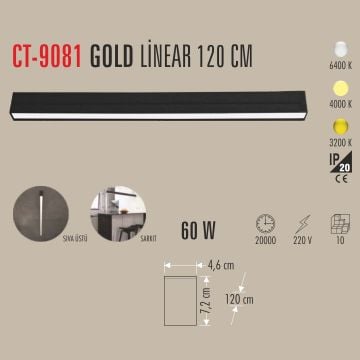 CATA CT-9081 60 Watt 120 cm Gold LED Lineer Armatür