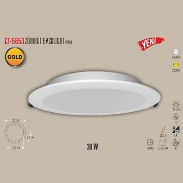 CATA CT-5653 Zümrüt 30 Watt Sıva Altı Yuvarlak Backlight LED Panel