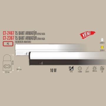 CATA CT-2367 10 Watt 60 cm Siyah Gövde Anahtarlı ve Eklenebilir T5 LED Bant Armatür - PC Kasa