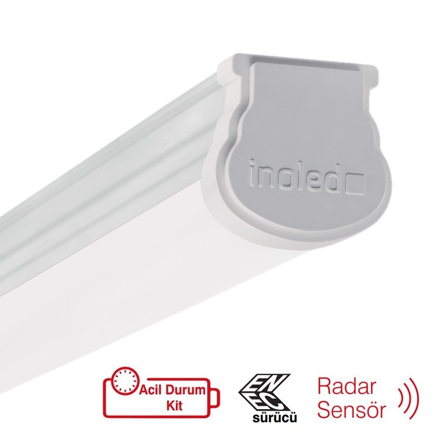 inoled 2954-K-02 40 Watt 120 cm Radar Sensörlü ve Acil Aydınlatma Kitli Nemliyer LED Etanj - ENEC Sürücülü - Gün Işığı (3000K)