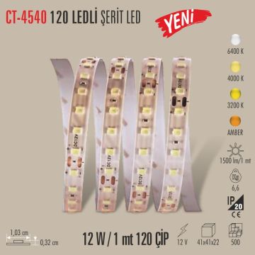 CATA CT-4540-Amber 12 Volt 12 Watt/Metre 120 Ledli Amber Şerit Led [5 Metre]