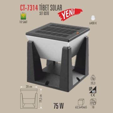 CATA CT-7314 Tibet 75 Watt Set Üstü Solar Aplik - Beyaz Işık (6400K)