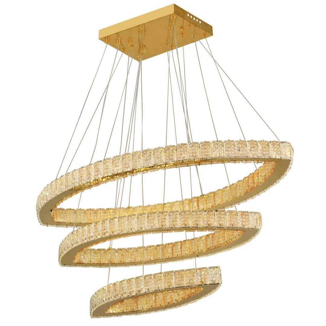 CL-615-3 - 192 Watt Üçlü Taşlı Gold LED Avize (Çift Işık Renkli)