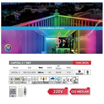 HOROZ 081-032-0001 CAPITAL Ses İle Senkronize 220 Volt RGB Neon LED - 5 Watt/Metre - (5 Metre)