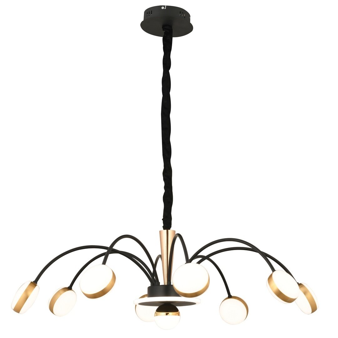 CL-627-8+1 - 100 Watt Onbirli Siyah-Gold Modern LED Avize - 3 Işık Renkli (Beyaz + Ilık Beyaz + Gün Işığı)