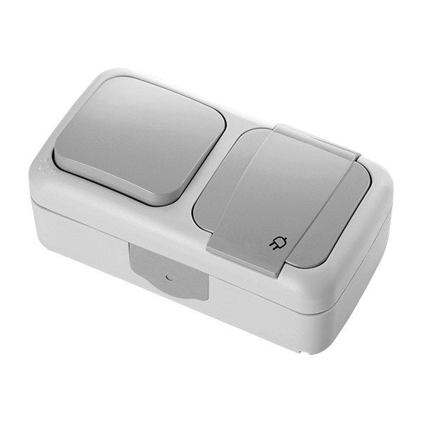 VİKO Palmiye 90555581 Yatay İkili Kombine Anahtar ve Topraklı Priz [Gri]