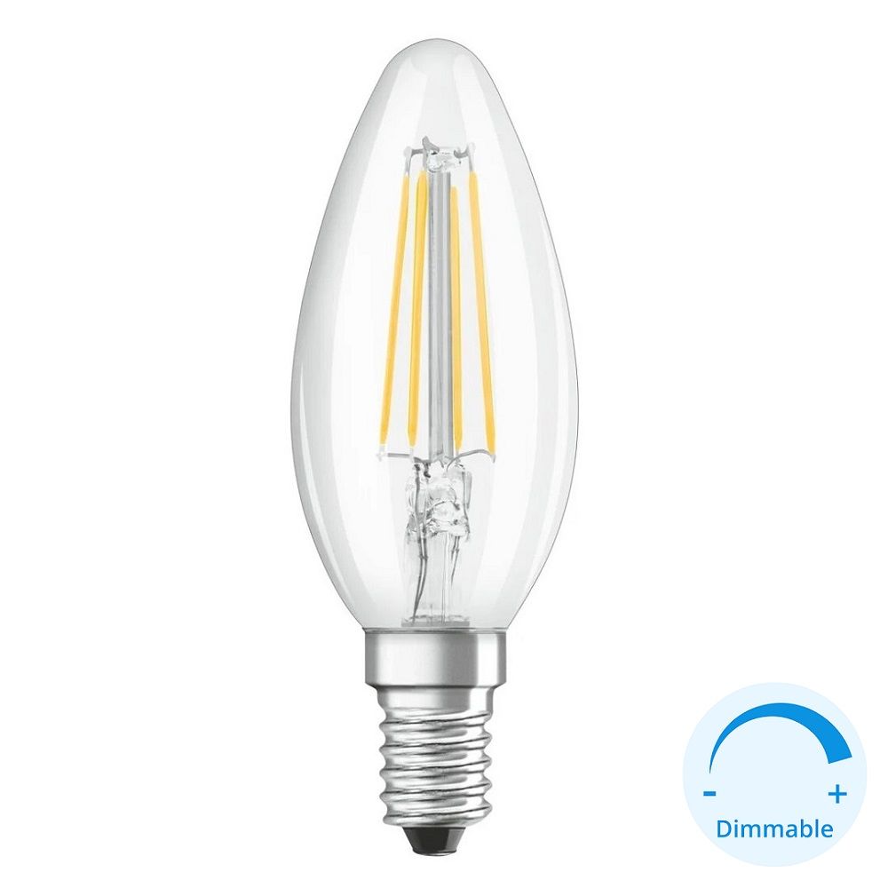 OSRAM 4 Watt Şeffaf Camlı Dimli Rustik Mum Ampül - Sarı Işık (2700K) [LED Retrofit Cl B 40 4.8W 2700K E14 FIL DIM]