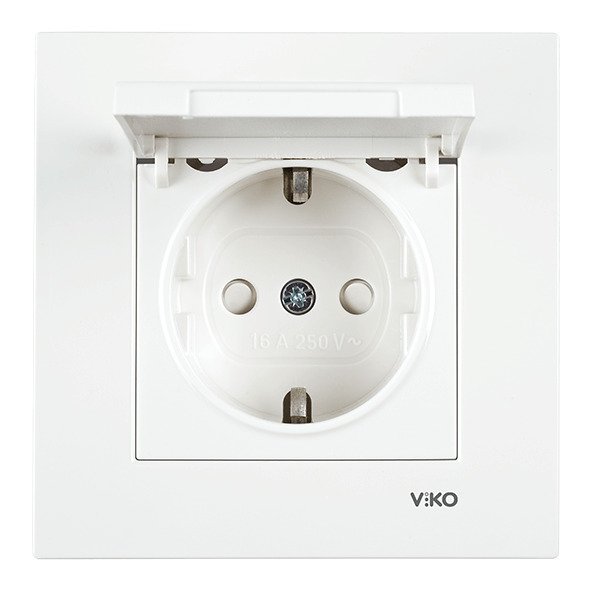 VİKO Karre/Meridian 90967113 Çocuk Korumalı Etiketli Kapaklı Topraklı Priz [Beyaz]