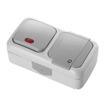 VİKO Palmiye 90555599 Yatay İkili Kombine Işıklı Anahtar ve Topraklı Priz [Gri]