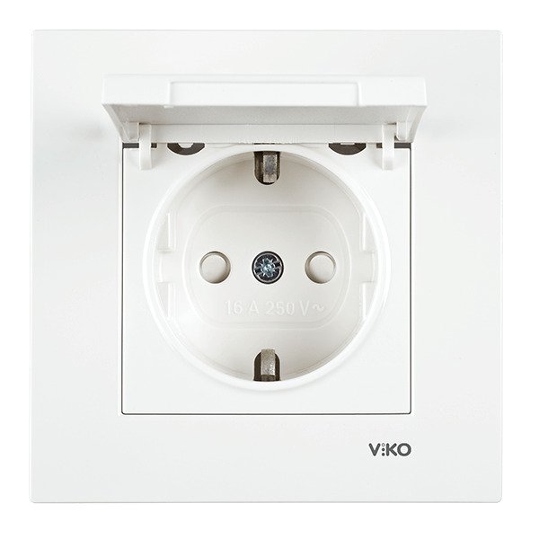 VİKO Karre/Meridian 90967012 Çocuk Korumalı Kapaklı Topraklı Priz [Beyaz]