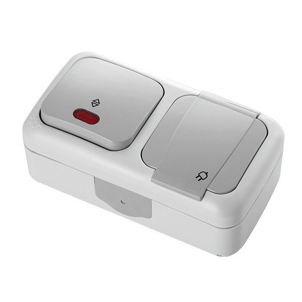 VİKO Palmiye 90555593 Yatay İkili Kombine Işıklı Vavien ve Topraklı Priz [Gri]