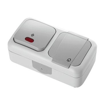 VİKO Palmiye 90555593 Yatay İkili Kombine Işıklı Vavien ve Topraklı Priz [Gri]