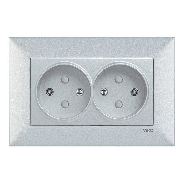 VİKO Novella/Trenda 92605057 Çocuk Korumalı İkili UPS Topraklı Priz Kapağı [Gümüş]