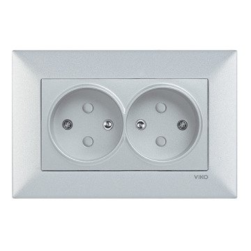 VİKO Novella/Trenda 92605057 Çocuk Korumalı İkili UPS Topraklı Priz Kapağı [Gümüş]