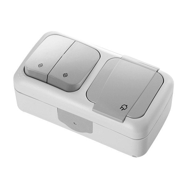 VİKO Palmiye 90555587 Yatay İkili Kombine Komütatör Vavien ve Topraklı Priz [Gri]