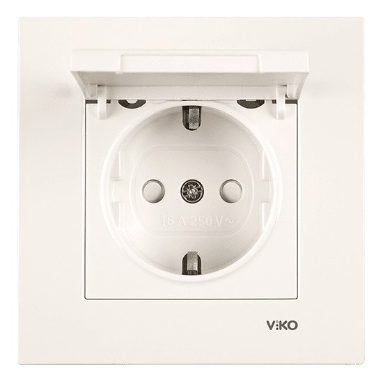 VİKO Karre/Meridian 90967270 Çocuk Korumalı Kapaklı Topraklı UPS Priz [Krem]
