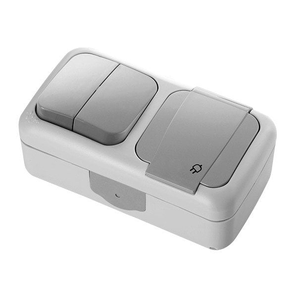 VİKO Palmiye 90555582 Yatay İkili Kombine Komütatör ve Topraklı Priz [Gri]