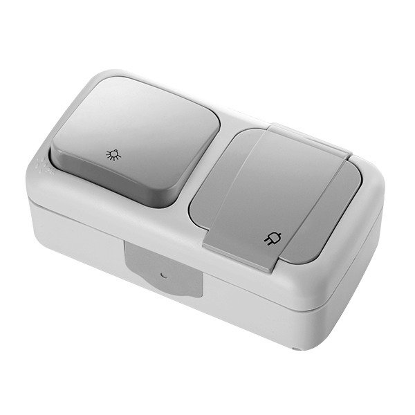 VİKO Palmiye 90555583 Yatay İkili Kombine Light Anahtarı ve Topraklı Priz [Gri]