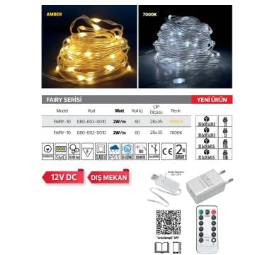 HOROZ 080-002-0010-Amber FAIRY-10 10 Metre 2 Watt/Metre Dış Mekan Amber LED Süsleme Işığı