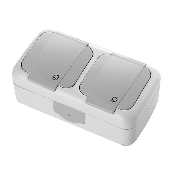 VİKO Palmiye 90555588 Yatay İkili Kombine Topraklı Priz ve Topraklı Priz [Gri]