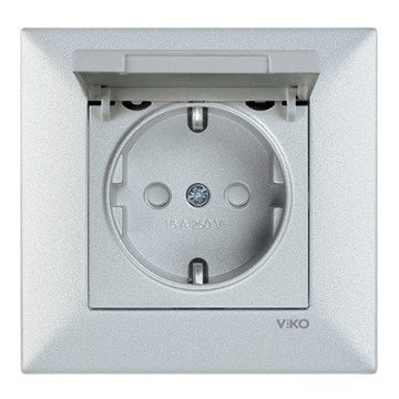 VİKO Novella/Trenda 92605012 Çocuk Korumalı Kapaklı Topraklı Priz Kapağı [Gümüş]