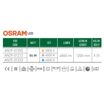 ACK AN29-01203 54 Watt 120 cm OSRAM LED Bant Armatür - Gün Işığı (3000K)