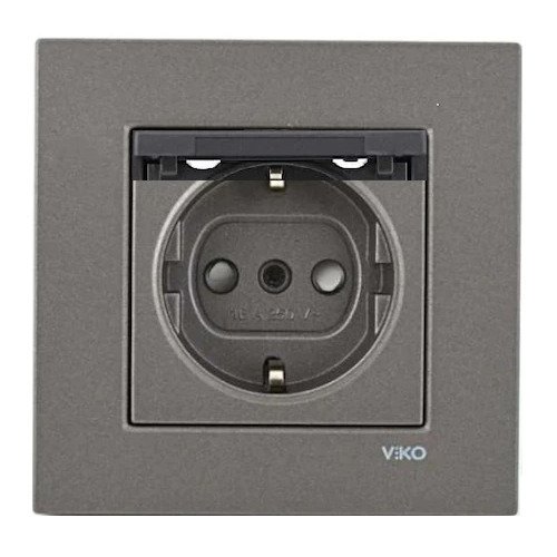 VİKO Novella/Trenda 92605312 Çocuk Korumalı Kapaklı Topraklı Priz Kapağı [Antrasit]