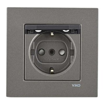 VİKO Novella/Trenda 92605312 Çocuk Korumalı Kapaklı Topraklı Priz Kapağı [Antrasit]