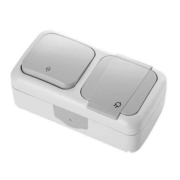 VİKO Palmiye 90555584 Yatay İkili Kombine Vavien ve Topraklı Priz [Gri]