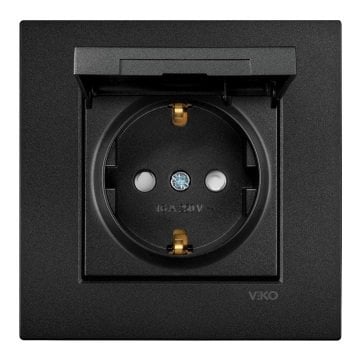 VİKO Novella/Trenda 92605512 Çocuk Korumalı Kapaklı Topraklı Priz Kapağı [Siyah]