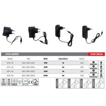 HOROZ 082-006-0004 60 Watt 5 Amper Fişli Adaptör