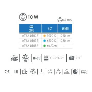 ACK AT62-01052 10 Watt LED Projektör - Yeşil Işık