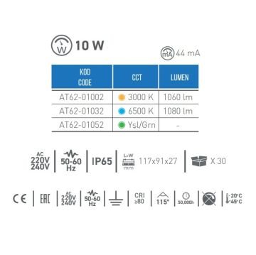 ACK AT62-01002 10 Watt LED Projektör - Gün Işığı (3000K)