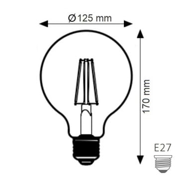 K2 GLOBAL KES634 8 Watt G125 Dimli LED Rustik Glop Ampul - Sarı Işık (2700K)