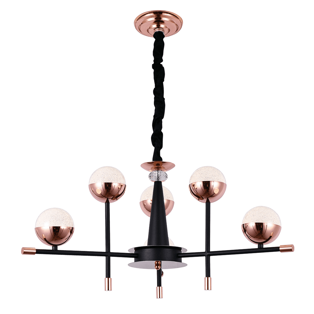 CL-578-6 Altılı Siyah-Rose Bakır Modern LED Avize