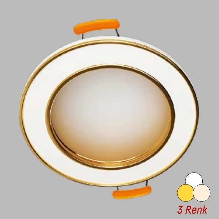 YCL YC 760 Beyaz-Gold Kasa Sıva Altı Downlight Armatür (Metal Gövde) - 3 Işık Renkli (Beyaz + Ilık Beyaz + Gün Işığı)