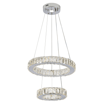 CL-579-2 - 44 Watt Taşlı İkili Krom LED Avize (Çift Işık Renkli)