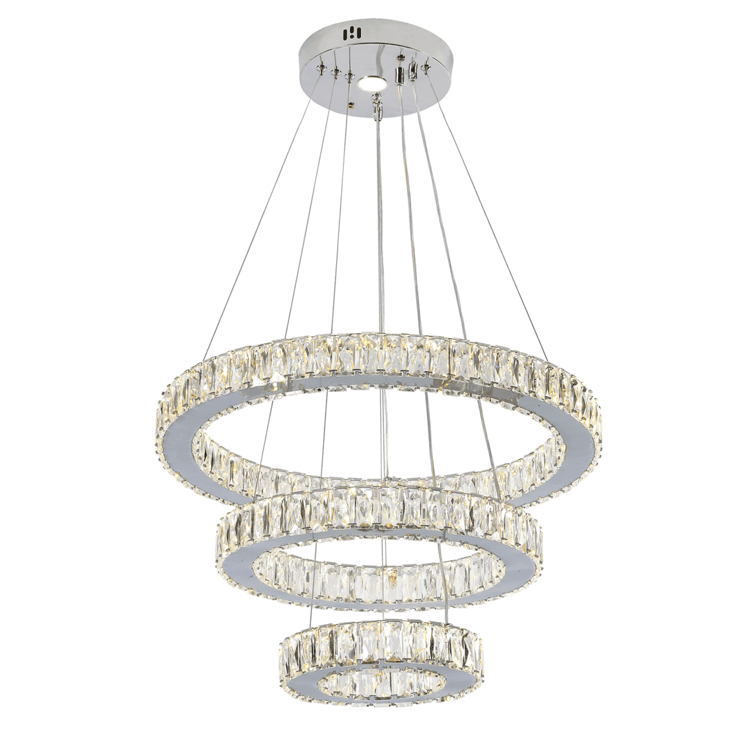 CL-579-3 - 84 Watt Taşlı Üçlü Krom LED Avize (Çift Işık Renkli)