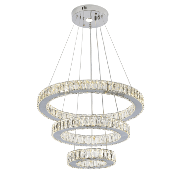 CL-579-3 - 84 Watt Taşlı Üçlü Krom LED Avize (Çift Işık Renkli)