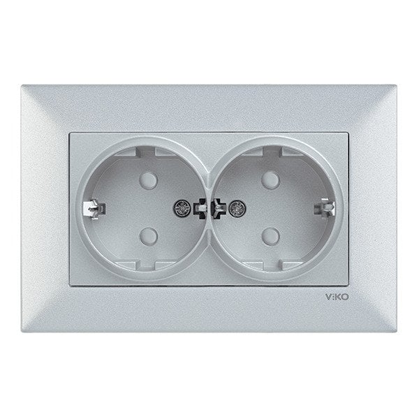 VİKO Novella/Trenda 92605058 Çocuk Korumalı Topraklı İkili Priz Kapağı [Gümüş]