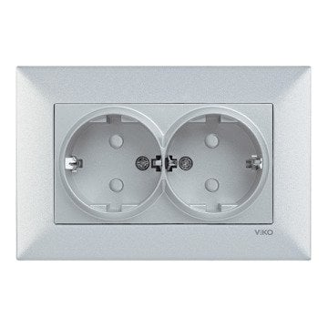 VİKO Novella/Trenda 92605058 Çocuk Korumalı Topraklı İkili Priz Kapağı [Gümüş]
